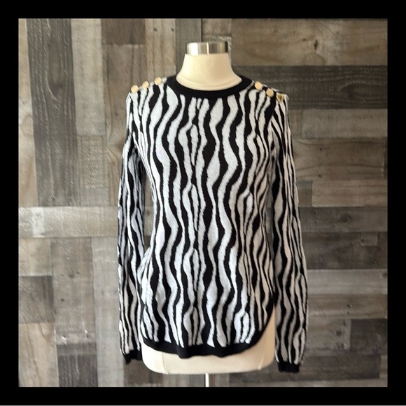 NWT! Belldini black white zebra stripes top medium animal print low key luxe - Picture 1 of 13